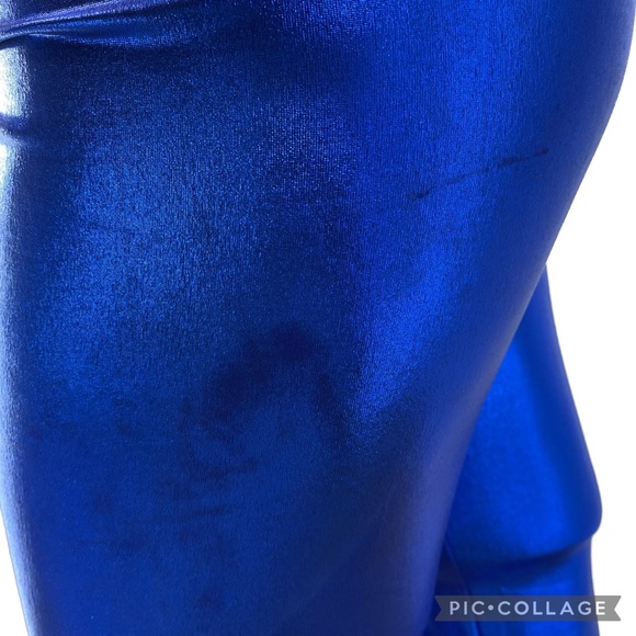 Shine Liquid Metallic Blue - High Waist Stretch Leggings Pants - Picture 8 of 11